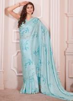 Pure Satin Georgette  Light Blue Casual Wear Digital Printed  Saree